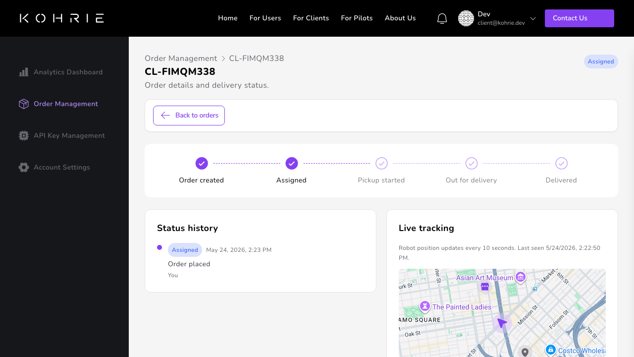 Send delivery form with pickup and drop-off details